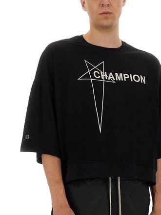 Rick Owens Cotton Cropped T-Shirt - Black