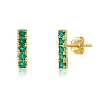 MAX + STONE 14k Yellow Gold Small 2mm Gemstone Bar Stud Earrings with Push Backs