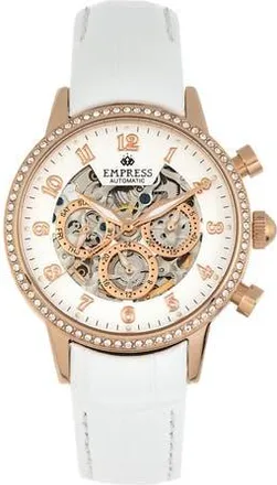 Empress Beatrice Automatic Skeleton Dial Leather-Band Watch with Day & Date in Metallic Rust/copper at Nordstrom