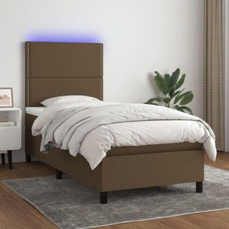 vidaXL Vidaxl - Cama Box Spring Colch&oacute;n Luces Led Tela Marr&oacute;n Oscuro 100x200cm