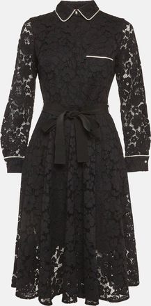 Carolina Herrera Black Guipure Lace Flared Midi Dress