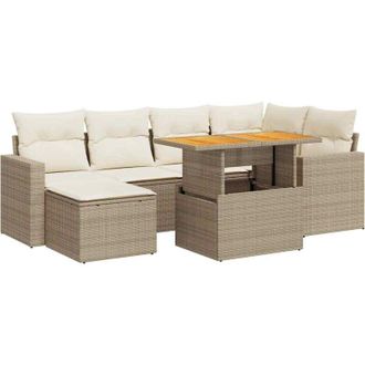 vidaXL Vidaxl - Set Sof&aacute;s De Jard&iacute;n 7 Piezas Y Cojines Rat&aacute;n Sint&eacute;tico Beige