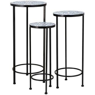 Wanderlust Deco Wanderlust Deco - Soportes Set 3 Pzas De Mosaico Y Forja Negro D30x68h-d25x57h-d20x51h Cm