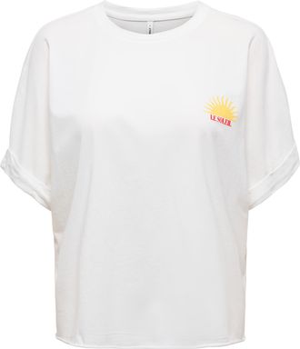 Only Kurzarmshirt ONLY ONLMINNA LIFE S/S PRINT TOP CS JRS, Damen, Gr. XL, cloud dancer print:sun, Jersey, Obermaterial: 100% Baumwolle, bedruckt, regular f