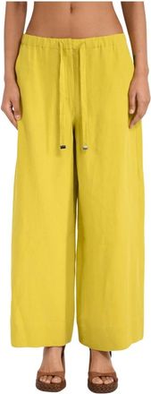 Max Mara Malizia Linnen Canvas Broek - Dames - Wijde Broeken - Geel - M - Linnen - Broeken