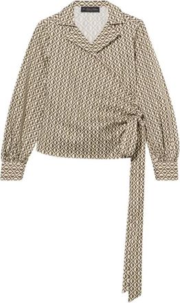 Brooks Brothers Optical Wrap Katoenen Blouse - Dames - Blouses - Groen - L - Katoen - Overhemden