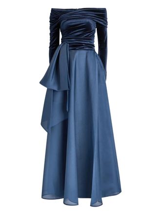 Talbot Runhof off-shoulder draped gown - Blue