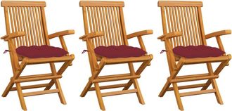 vidaXL Sillas De Jard&iacute;n 3 Uds Madera Teca Con Cojines Rojo Tinto Vidaxl