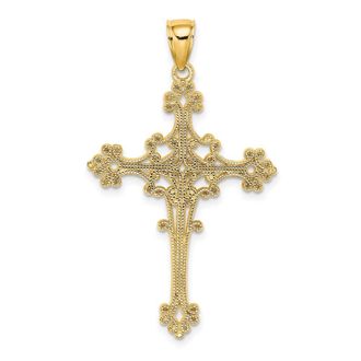Diamond2Deal 14k Yellow Gold Beaded Fancy Cross Charm Pendant