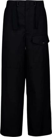 Auralee Wool Herringbone Cargo Pants - Dames - Wijde Broeken - Zwart - M - Wol - Broeken