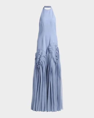 AMUR Elani Pleated Halterneck Gown