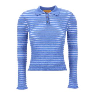 Guest In Residence Tops, Dames, Blauw, S, Leer, Smocked Shrunken Polo