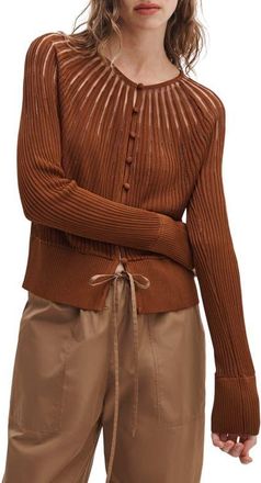 Rag & Bone Aubrey Open Knit Semi Sheer Cardigan in Rust at Nordstrom, Size Xx-Small
