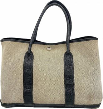 Herm&egrave;s Beige Black Toile H Tote Bag (Pre-Owned)