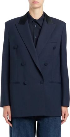 Dondup Double-breasted Wool Gabardine Blazer - Dames - Blazers - Blauw - L - Wol - Jassen