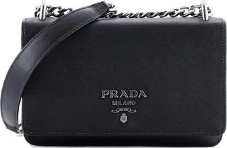 Prada Chain Flap Crossbody Bag Tessuto and Saffiano Leather Medium shoulder bag - Zwart