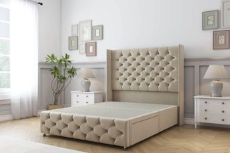 Sloomy Luthor Coniston Divan Base No Drawers - 54 Wingback & 12 Footboard in Cream | Size: Double