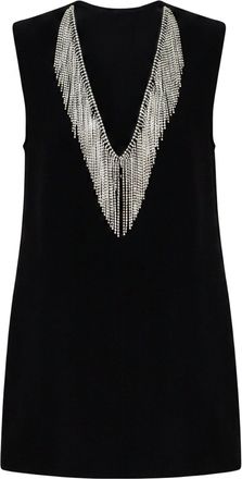 Sportmax Sleeveless Geometric Top with Strass Fringe Embellishments