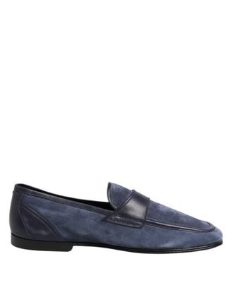 Dolce & Gabbana Blue Suede Leather Loafers Moccasin Mens Shoes