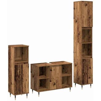 vidaXL Juego De Muebles De Ba&ntilde;o Con Estante 3 Pcs Madera Vieja Vidaxl