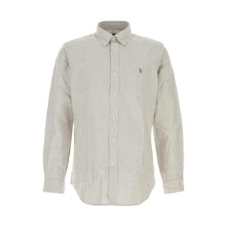 Polo Ralph Lauren Custom Fit Gestreepte Oxford Overhemd - Heren - Zakelijke Overhemden - Bruin - XL - Katoen - Overhemden