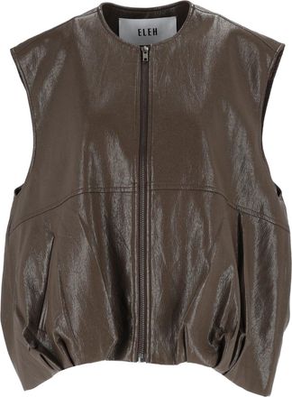 Eleh Mud Brown Glossy Sleeveless Zip-Up Gilet