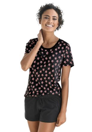 Vivance Shorty VIVANCE DREAMS, Damen, Gr. 32/34, schwarz (schwarz, gemustert), Obermaterial: 100% Baumwolle, Basic, bequem, Rundhals, eingesetzt, Homewear-Set