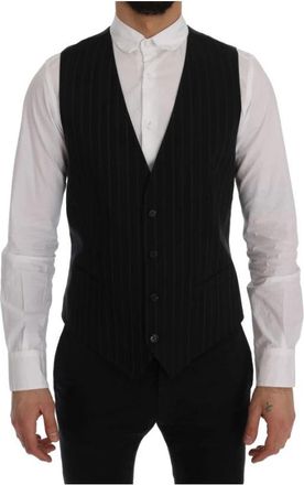Dolce & Gabbana Elegante Gestreepte Vest - Heren - Gillet - Zwart - XL - Katoen - Kostuums