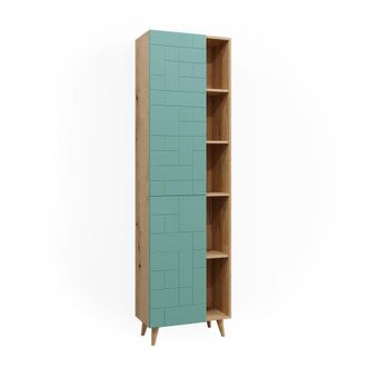 Vicco Armario De Ba&ntilde;o Rudi, Verde Menta, 56 X 193 Cm Con Puertas Y Compartimentos Abiertos
