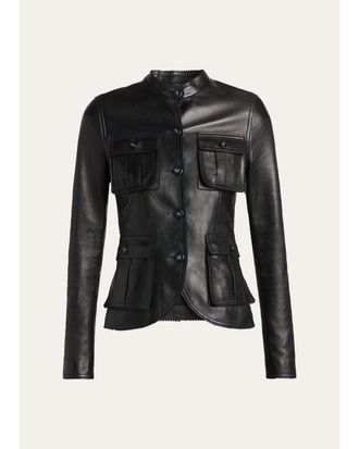 Tom Ford Silky Guanteria Lambskin Leather Single-Breasted Petite Jacket