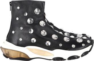 Valentino Pre-owned Womens Garavani Crystal-Embellished Sneakers in Black Leather - Size 39.5 EU/IT
