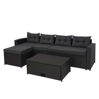 Hhg Hhg - Nunca Usado] Juego De Polirrat&aacute;n 080, Juego De Balc&oacute;n/jard&iacute;n/sal&oacute;n Sof&aacute;, Compartimento, Negro, Cojines Gris Oscuro