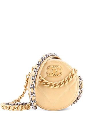 Chanel Clutch 19 tonda in pelle trapuntata con catena - Oro