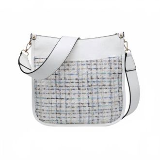 Jen & Co. Womens Chloe Tweed Crossbody Bag With Guitar Strap In White
