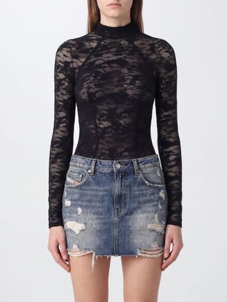 Diesel Long-Sleeved Sheer Lace Mock Neck Top