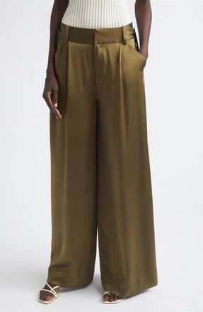Aisling Camps Liquid Silk Wide Leg Pants in Olive at Nordstrom, Size Medium
