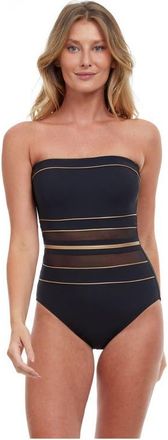 Gottex Onyx Bandeau Strapless One Piece in Black-Gold at Nordstrom, Size 14