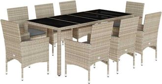 vidaXL Set De Comedor Jard&iacute;n 9 Piezas Y Cojines Rat&aacute;n Pe Y Vidrio Gris Vidaxl