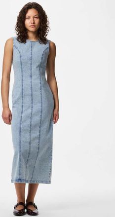 Pieces Vestito midi in denim blu chiaro