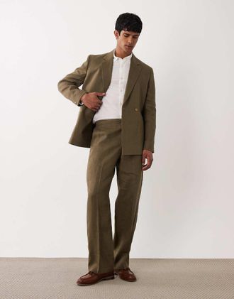 Asos Premium - Pantaloni da abito ampi 100% lino verde oliva-Rosso