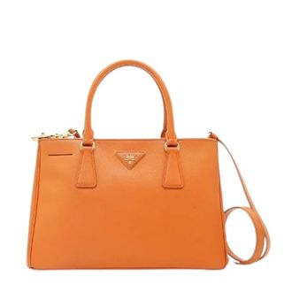 Prada Pre-owned Handbags, female, Orange, Size: ONE SIZE Pre-owned 2way Saffiano Galleria Medium Double Zip Tote