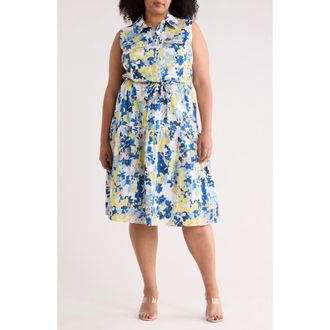 Calvin Klein Floral Cap Sleeve A-Line Midi Dress in Pear Multi at Nordstrom Rack, Size 14W