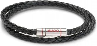 HUGO BOSS Double-Cuff Gevlochten Leren Armband - Heren - Armbanden - Zwart - ONE Size - Leer - Accessoires