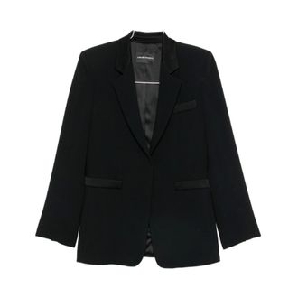 Emporio Armani Jassen, Dames, Zwart, XS, Satijn, Satin-Trim Blazer