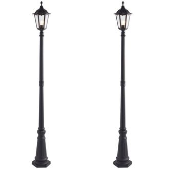 Loops 2 PACK Outdoor Post Lantern Bollard Light Matt Black & Glass 2180mm Tall Lamp