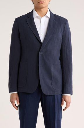 Percival Tailored Fit Solid Linen Blazer in Navy at Nordstrom, Size 36