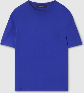 Gucci Knitted T-shirt With Embroidery, Size XXXL, Blue, Ready-to-wear