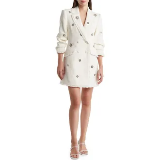 Cinq &agrave; Sept Joel Charm Detail Boucl&eacute; Blazer Minidress in Gardenia at Nordstrom Rack, Size 4