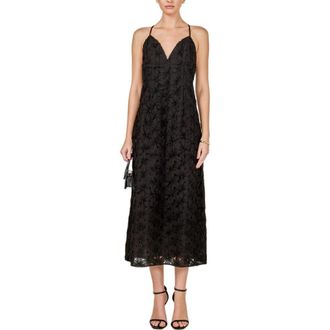 endless rose Textured Floral Midi Dress in Black at Nordstrom, Size X-Small