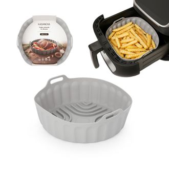 KASANOVA Teglia tonda 22,5 cm silicone per friggitrice ad aria grigia